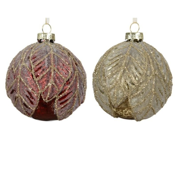 SFERA VETRO FOGLIA ORO ROSSO GLITTER D.10